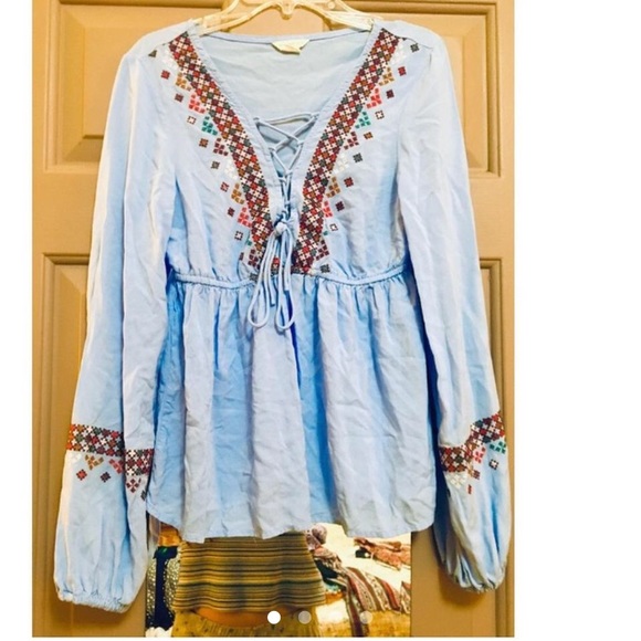 Vivid Blue Boho Aeropostale Peasant Top/Blouse - Picture 3 of 6
